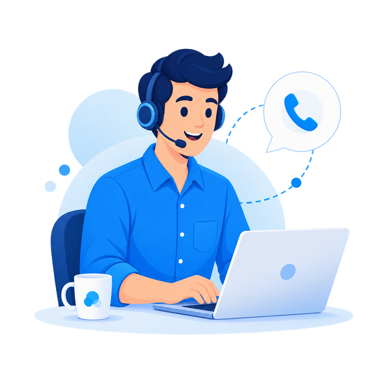 Customer-support expert at a laptop