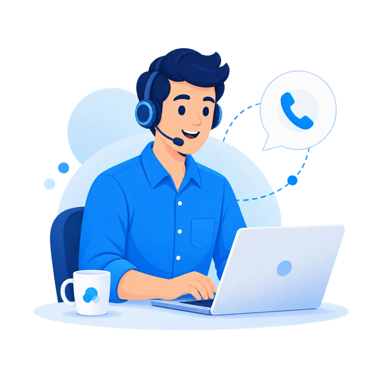 Customer-support expert at a laptop
