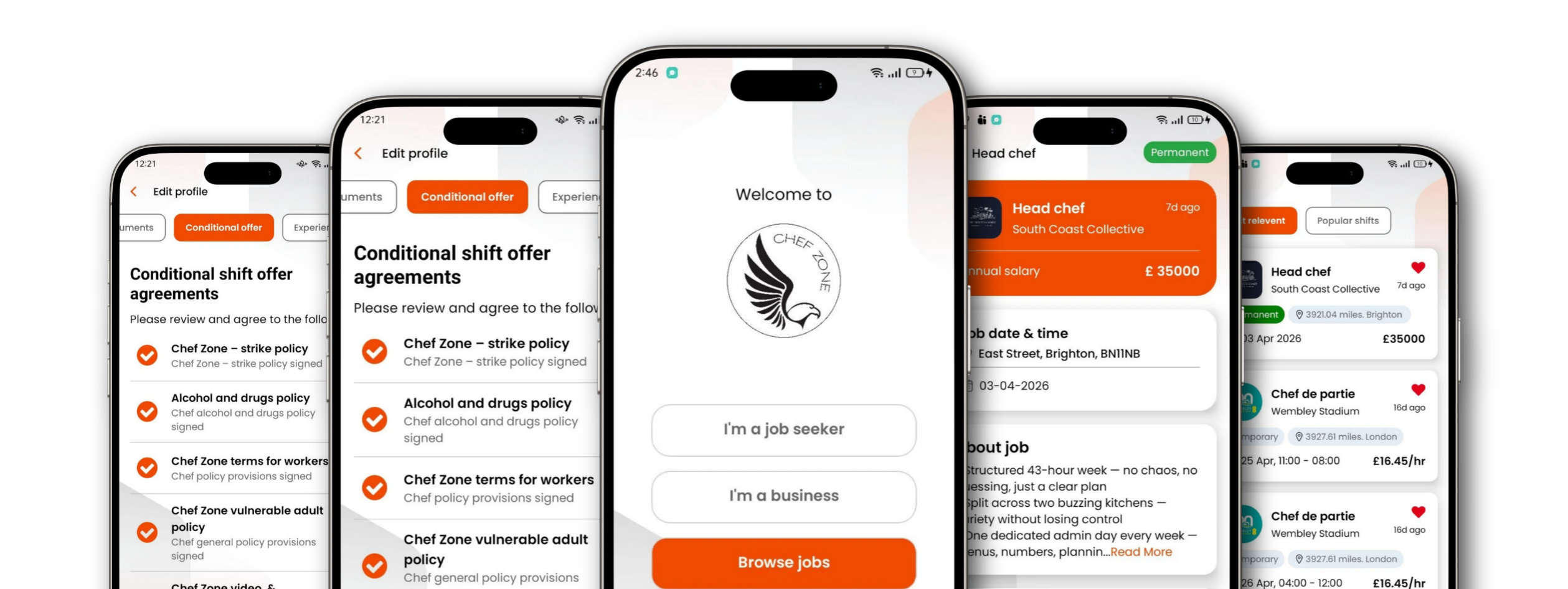 Chef Zone mobile app screens