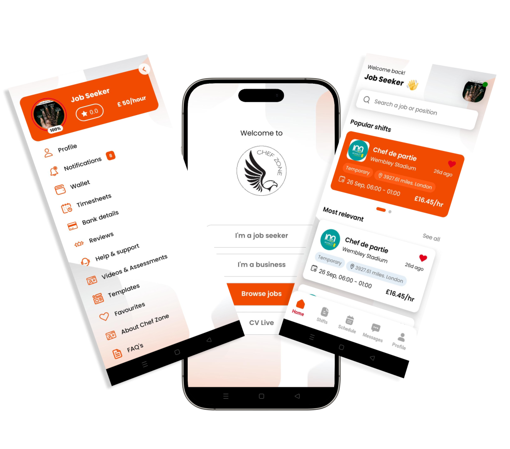 Chef Zone mobile app screens